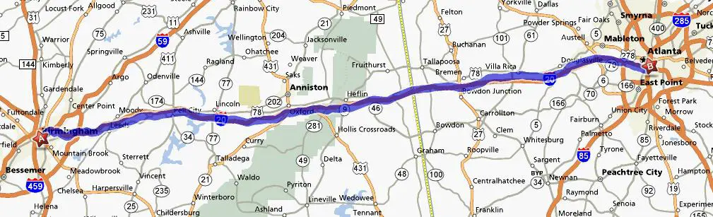 Distance And Birmingham Between Atlanta